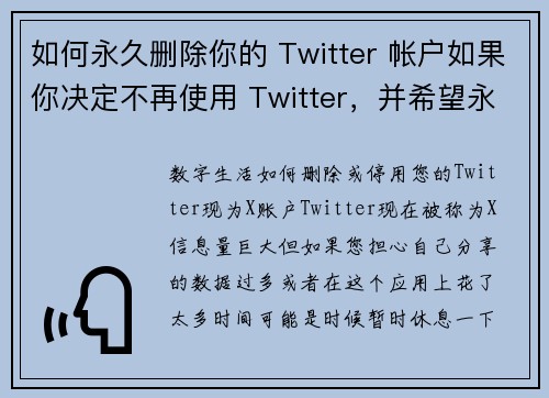 如何永久删除你的 Twitter 帐户如果你决定不再使用 Twitter，并希望永久删除你的帐户